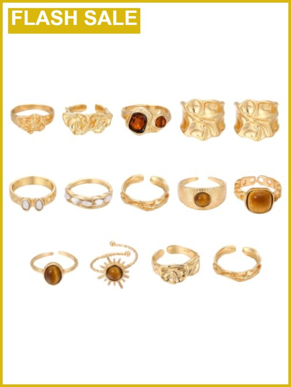 14Pc Vintage Gold Stackable Rings Set Boho Statement Bands Women